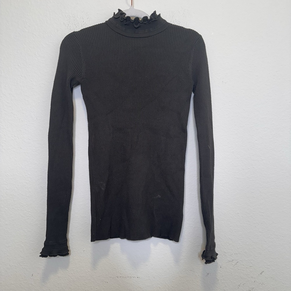 ADY P Womens Long‎ Sleeve Turtleneck Mock Neck Ruffle Hems Size Small Casual